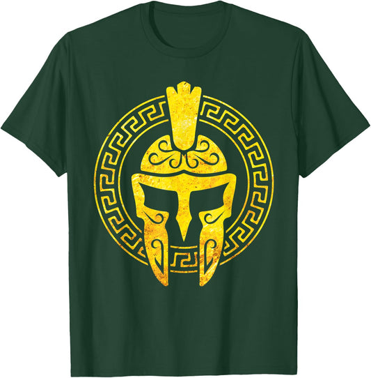 Spartan Helmet Workout Sparta Gold Fitness Gym Greek Gift T-Shirt - T-Shirt | Forest