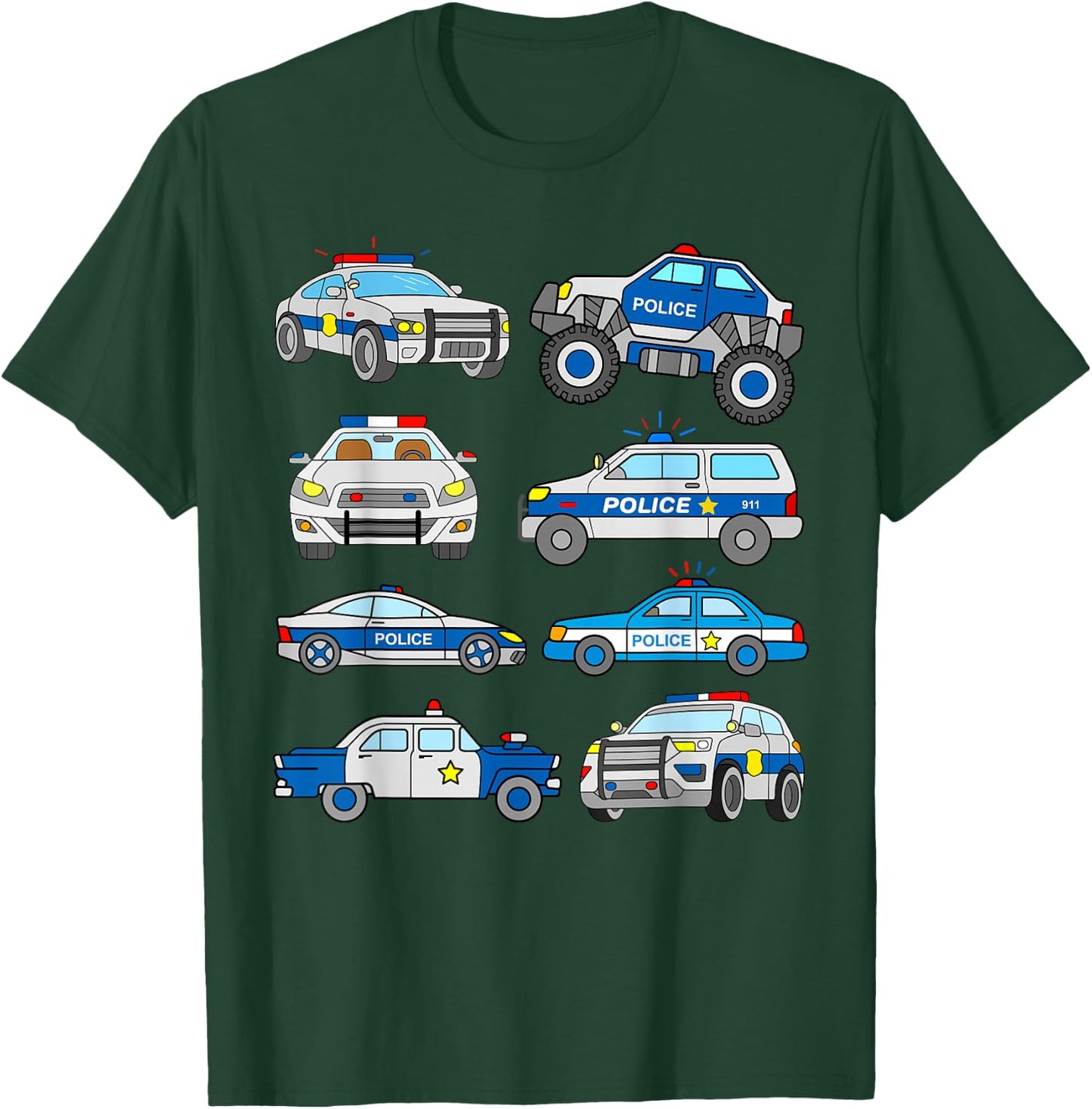 Police Vehicles for Kids Men Women Cop Cars Boys Toddler T-Shirt - T-Shirt | Forest