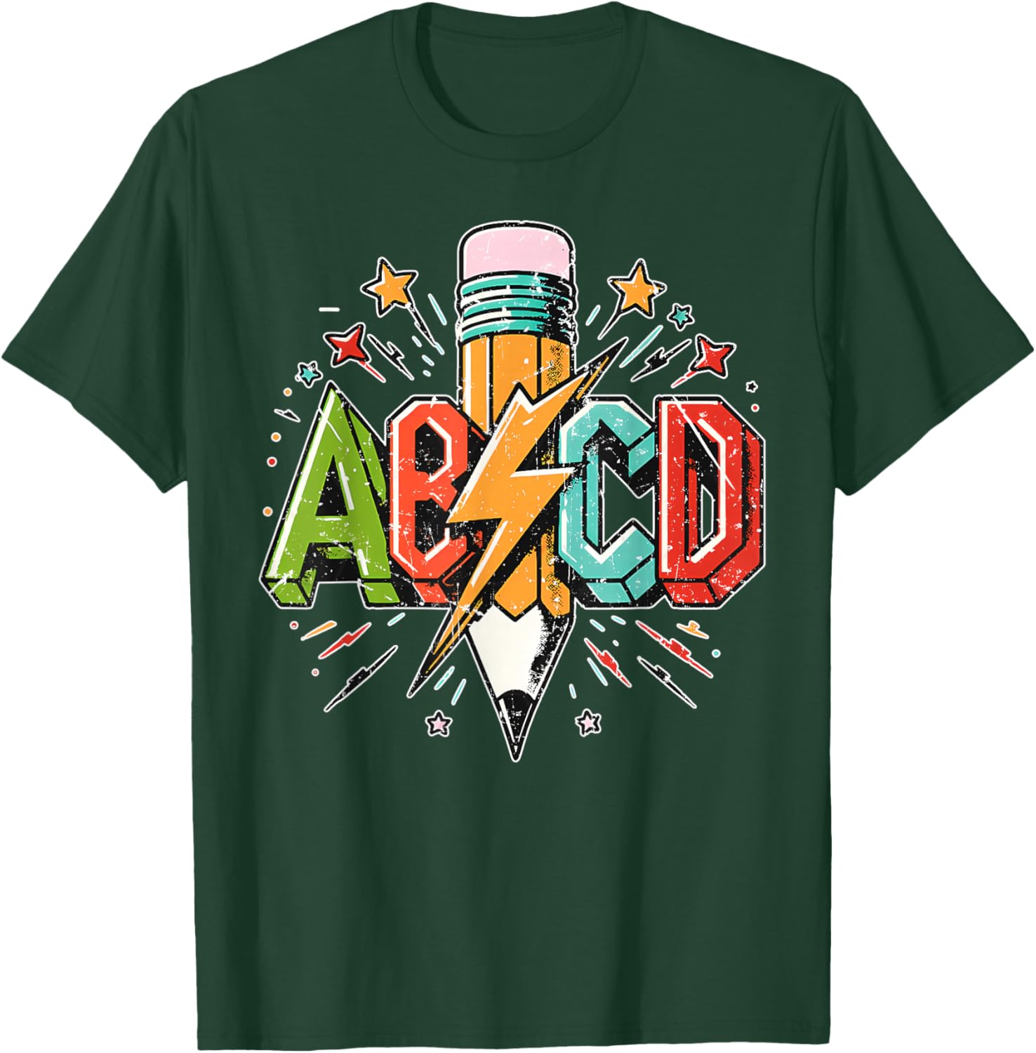 ABCD Rock and Roll Pencil Back to School Teacher Student T-Shirt - T-Shirt | Forest