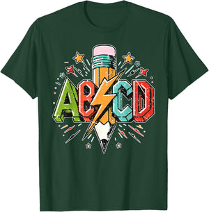 ABCD Rock and Roll Pencil Back to School Teacher Student T-Shirt - T-Shirt | Forest