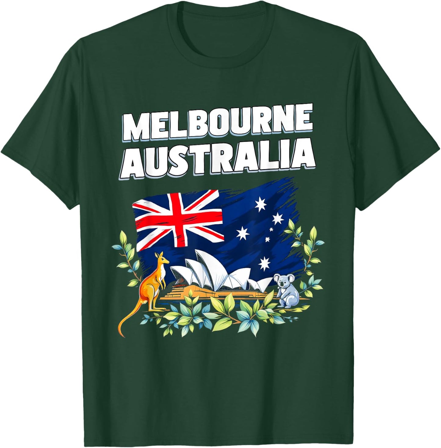 Melbourne Australia Souvenir Australian Flag Kangaroo Koala T-Shirt - T-Shirt | Forest