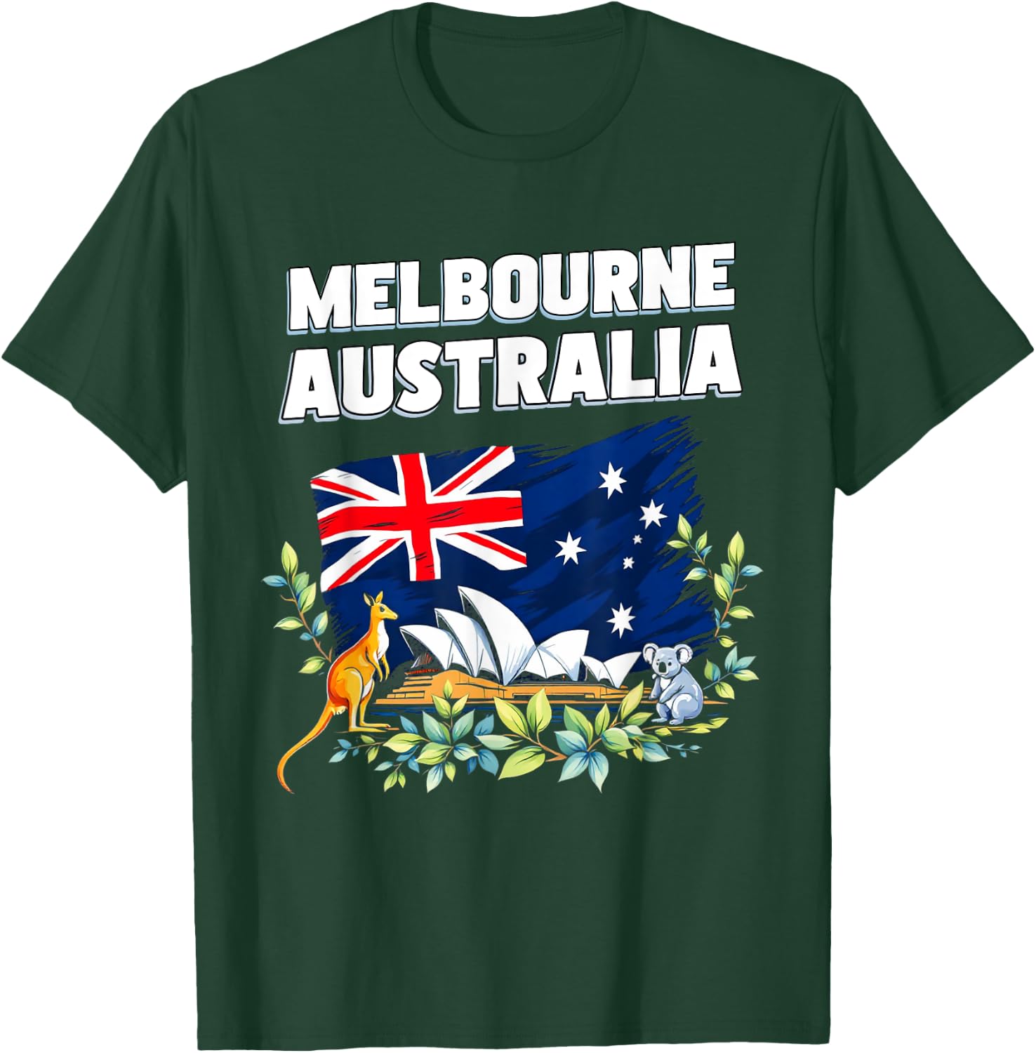 Melbourne Australia Souvenir Australian Flag Kangaroo Koala T-Shirt - T-Shirt | Forest