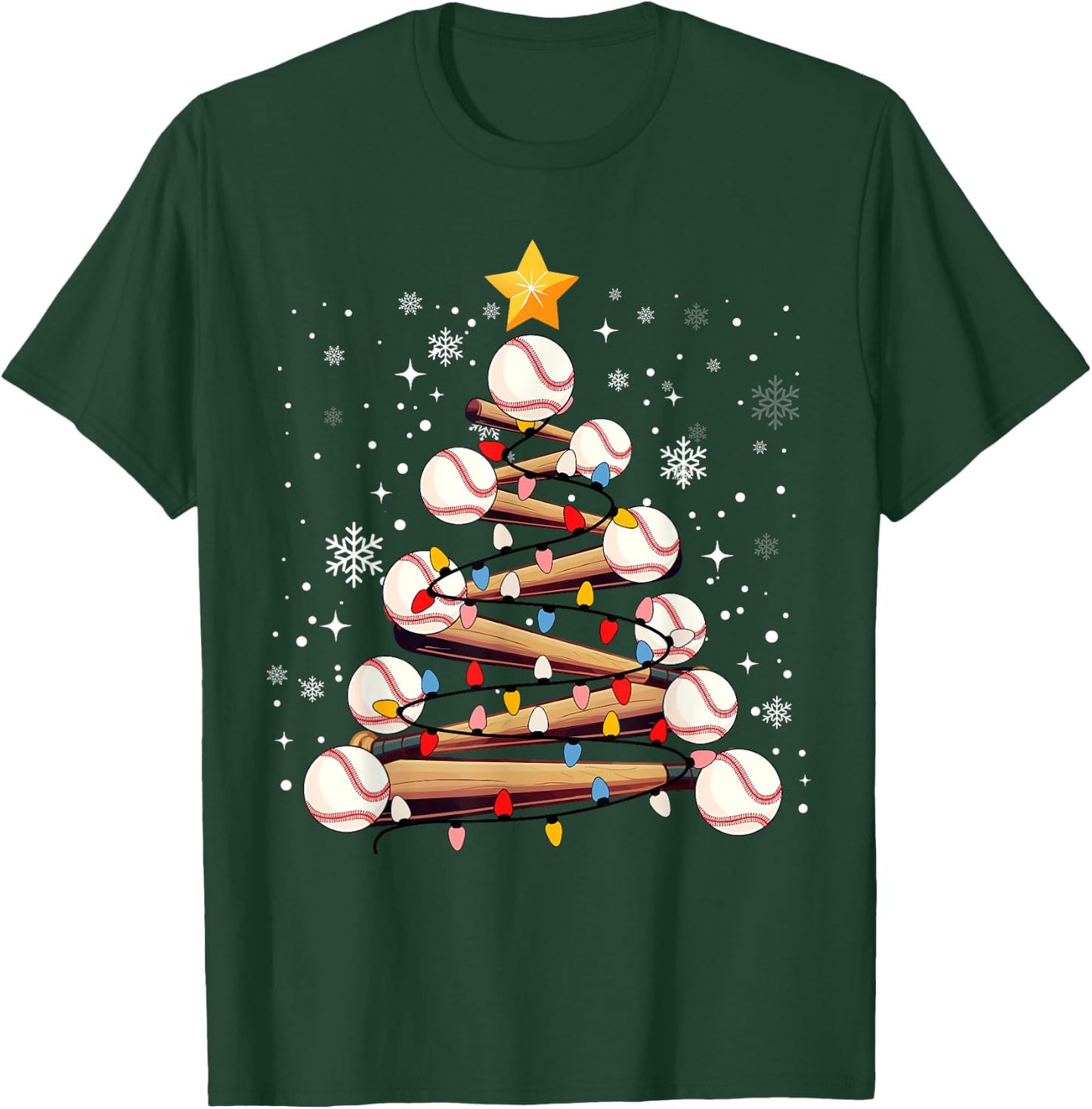 Baseball Christmas Tree Light Xmas Baseball Boys Kids T-Shirt - T-Shirt | Forest