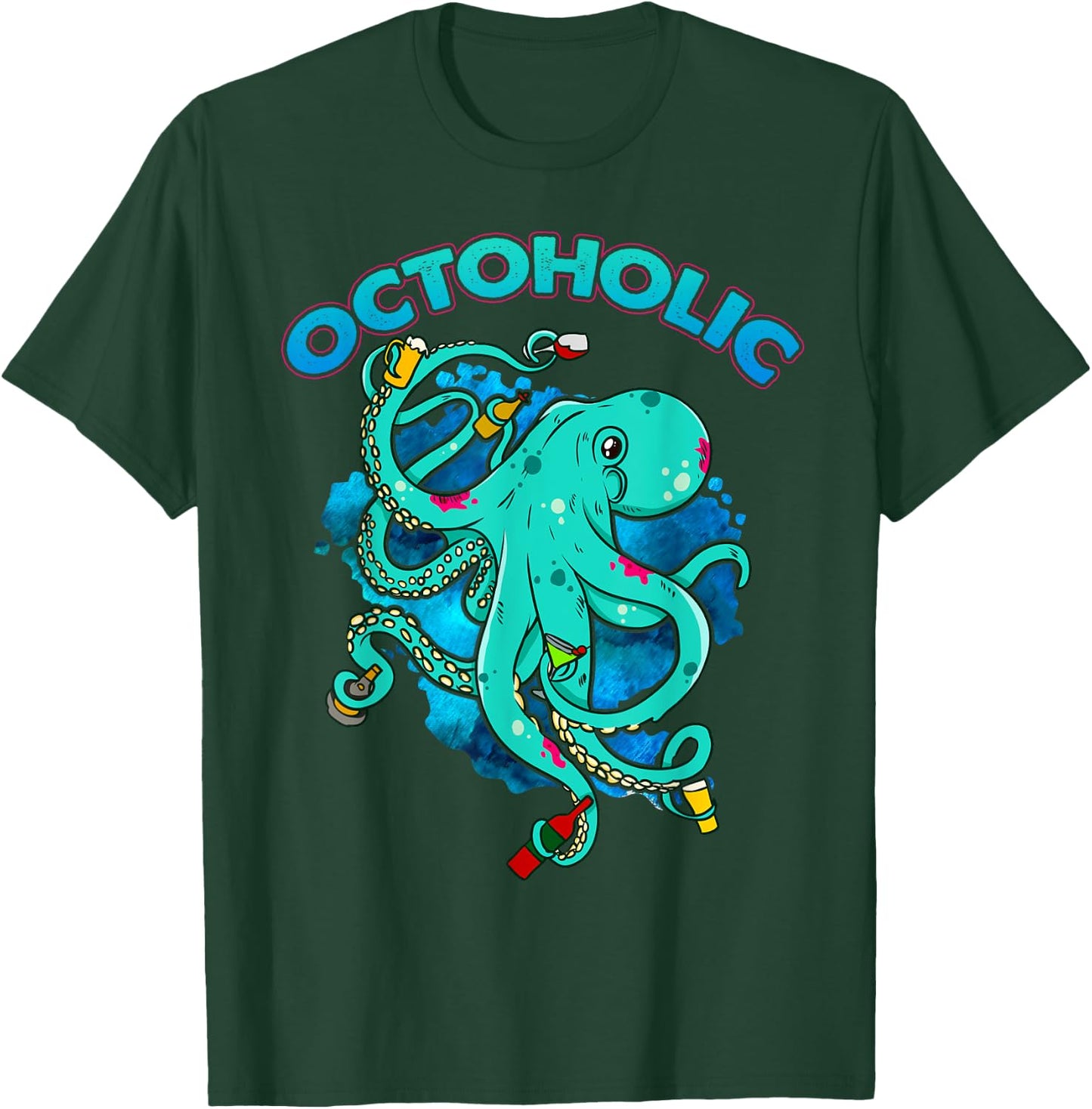 Octoholic Funny Octopus Drinking T-Shirt - T-Shirt | Forest