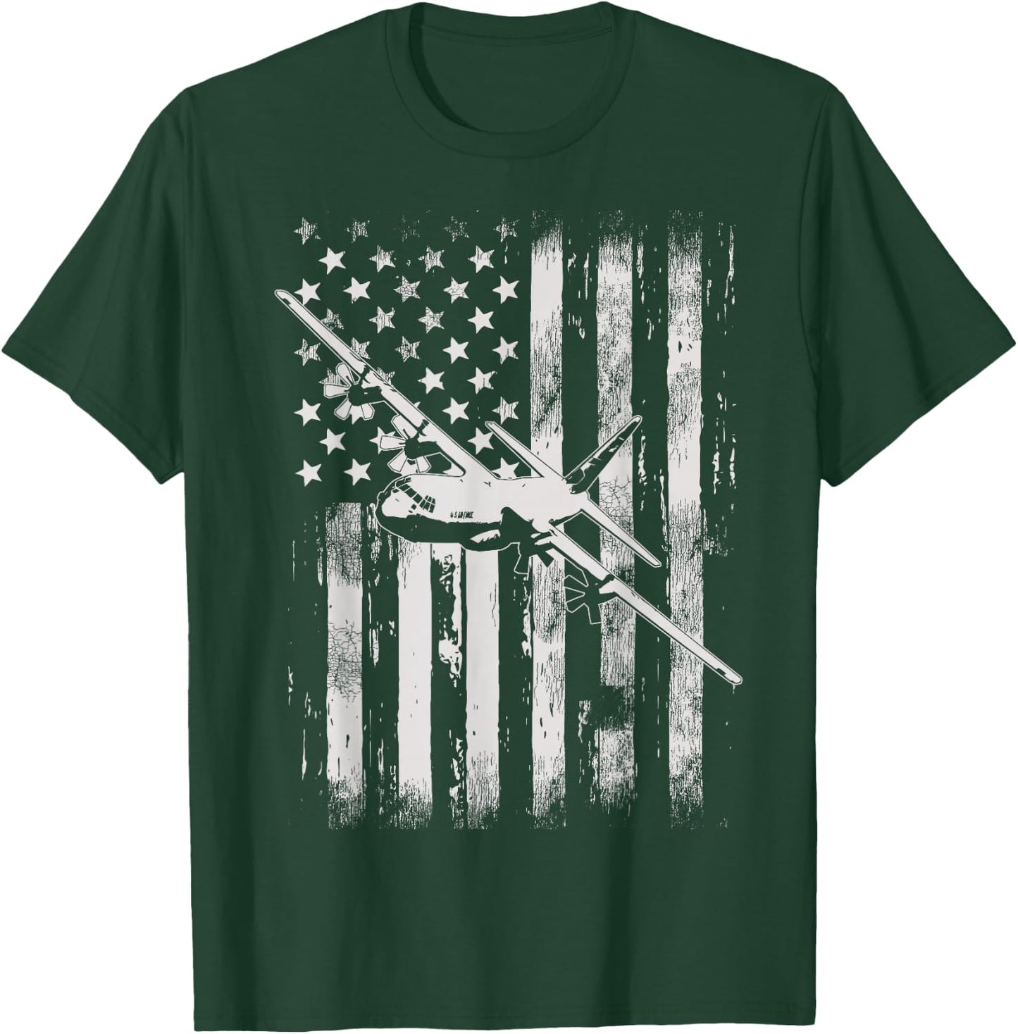 C-130 Hercules Military Aircraft American Flag T-Shirt - T-Shirt | Forest