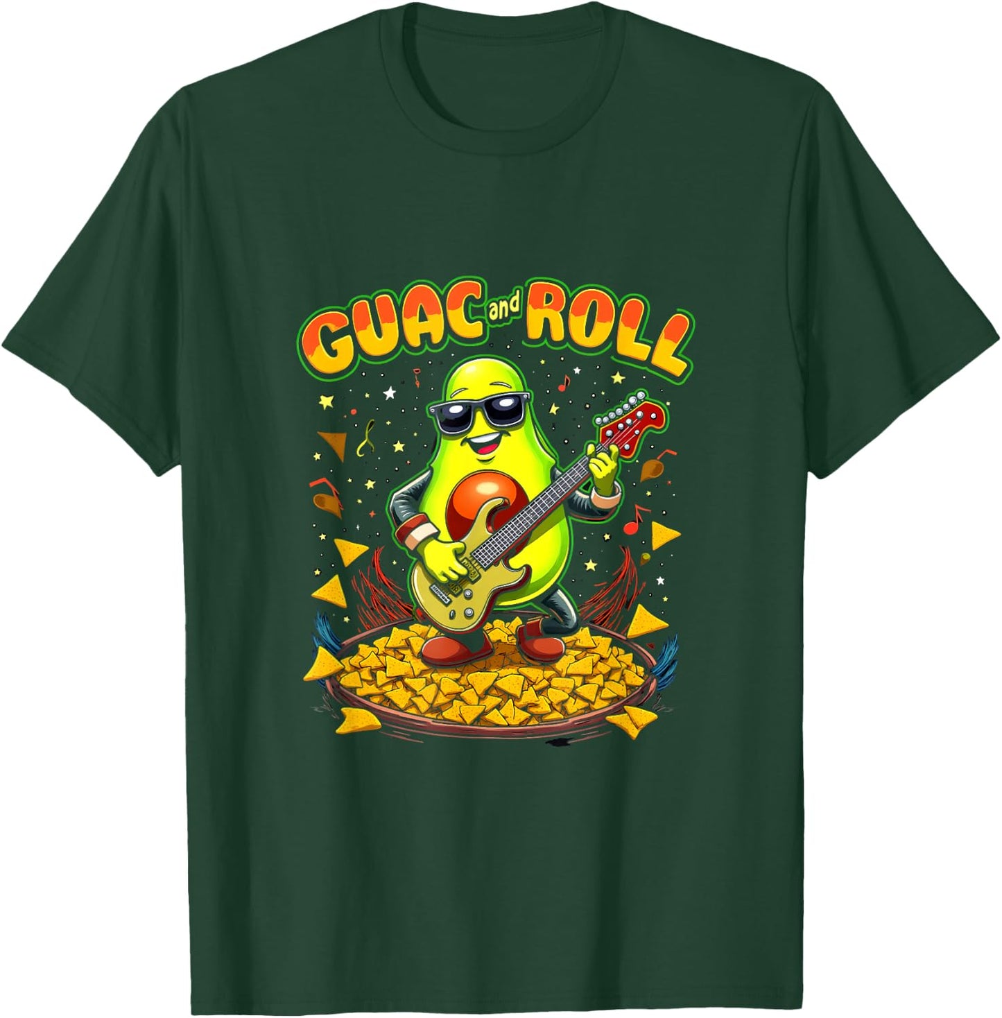 Guac and Roll Funny Avocado Rock Music Nacho Lover Gift T-Shirt - T-Shirt | Forest
