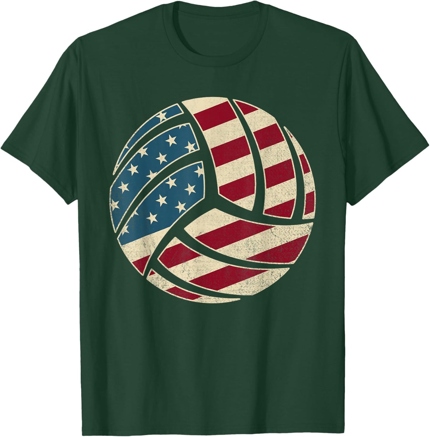 Vintage USA Flag 4th Of July Volleyball Lover Fan Volleyball T-Shirt - T-Shirt | Forest