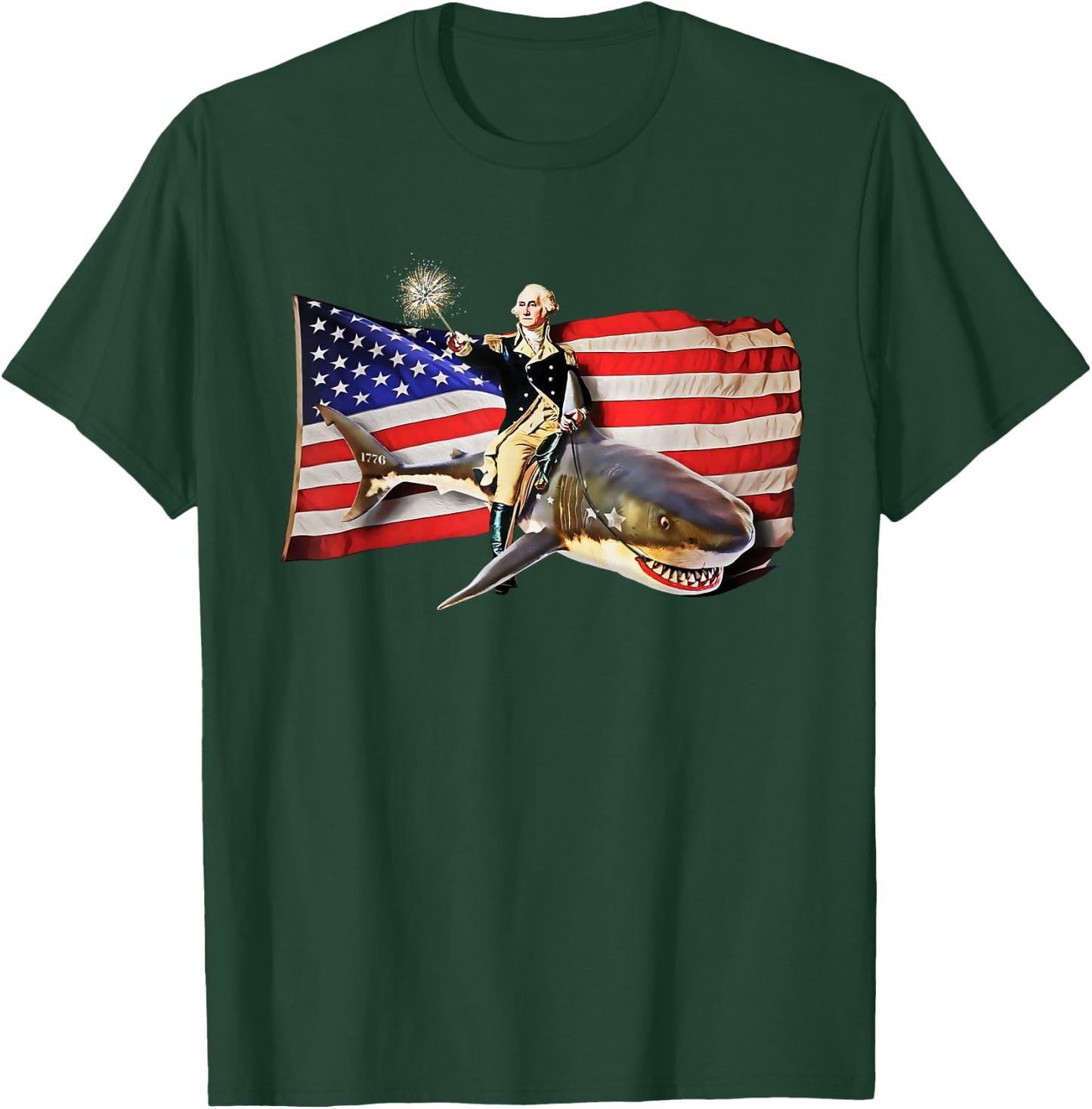 Washington Riding Shark Funny July 4th American Flag T-Shirt - T-Shirt | Forest