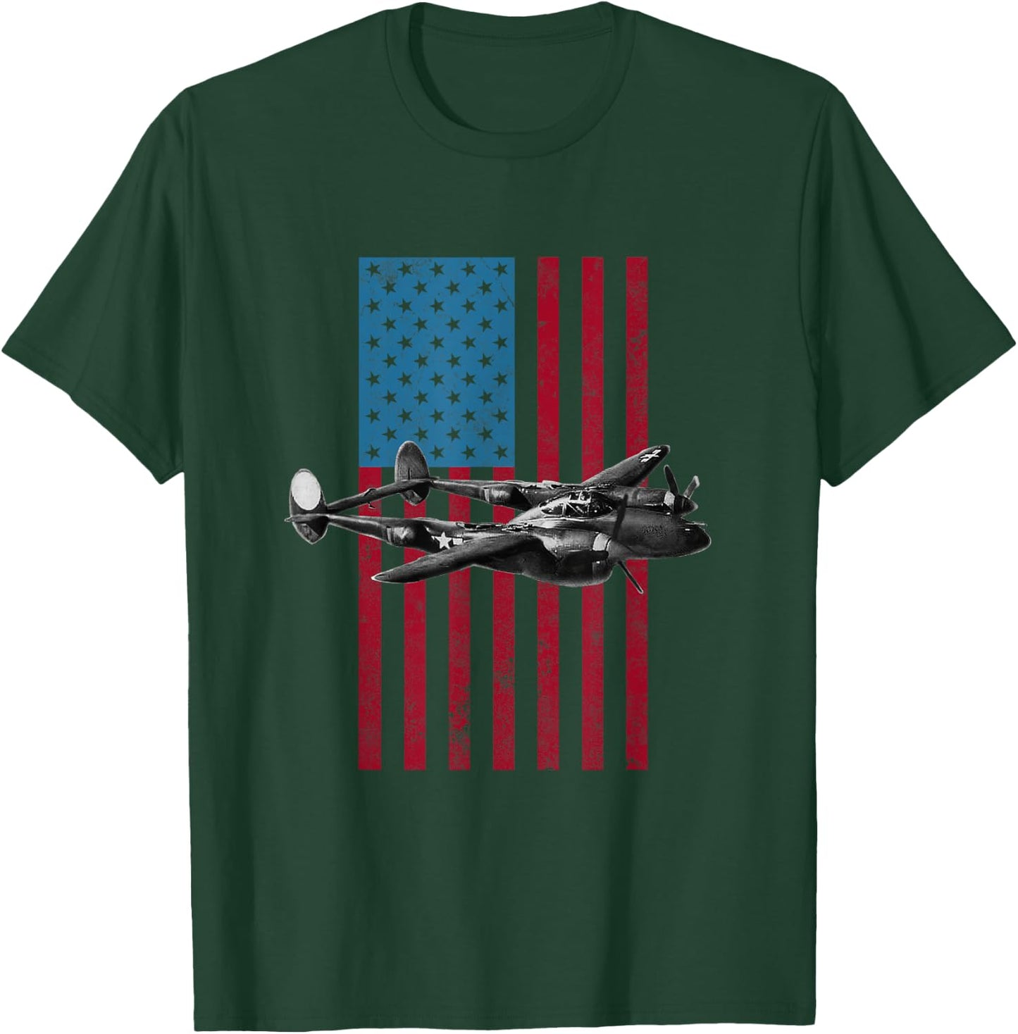 P-38 Lightning USA American Flag - Military Kids Men T-Shirt - T-Shirt | Forest