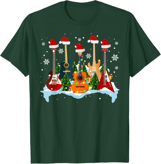 Christmas Guitar Tree Funny Guitarist Christmas T-Shirt - T-Shirt | Forest