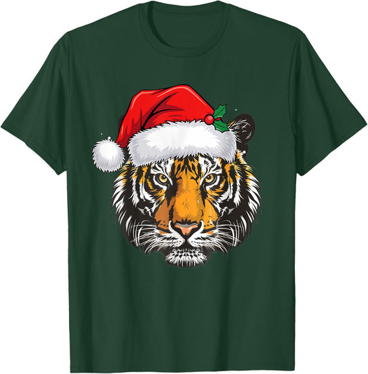 Christmas Tiger Santa Hat Animal Family Matching Tiger Lover T-Shirt - T-Shirt | Forest