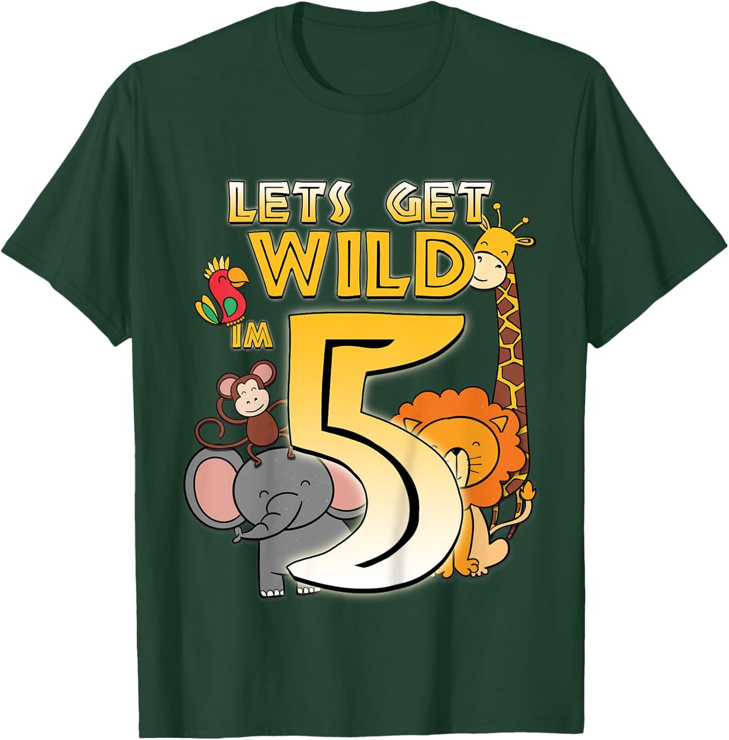 5 Years Old Zoo Animals Safari 5th Birthday Boys Girls T-Shirt - T-Shirt | Forest
