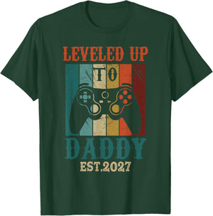 Promoted to Daddy EST.2027 Vintage Men Leveled Up to Daddy T-Shirt - T-Shirt | Forest