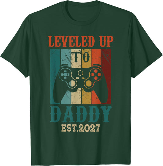 Promoted to Daddy EST.2027 Vintage Men Leveled Up to Daddy T-Shirt - T-Shirt | Forest