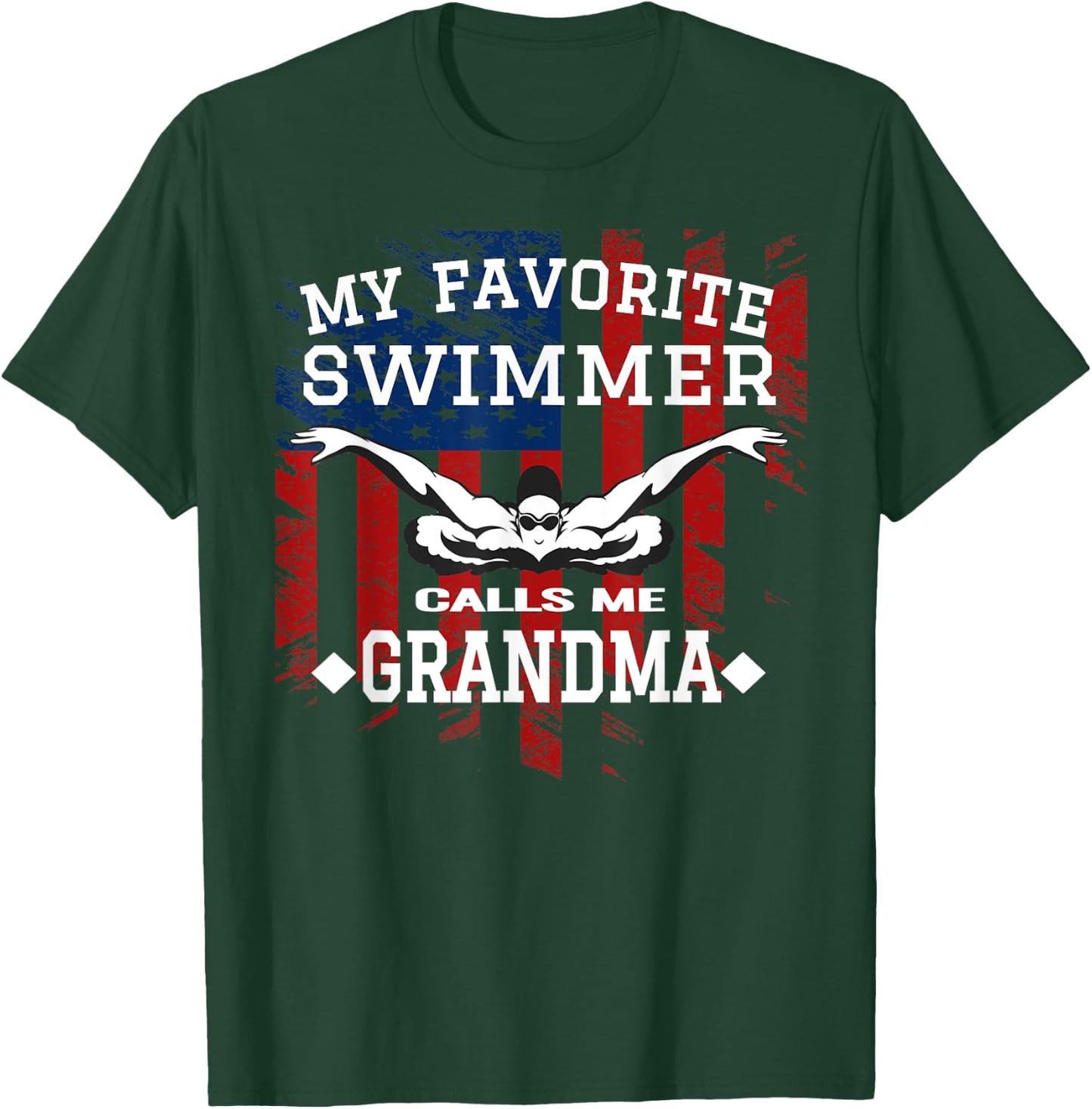 Swim Grandma Funny US American Flag Swimming Gift Men T-Shirt - T-Shirt | Forest