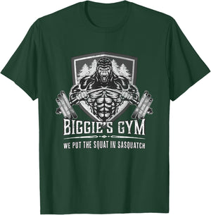 Workout Shirt - Biggie's Gym Puts Squat in Sasquatch T-Shirt - T-Shirt | Forest
