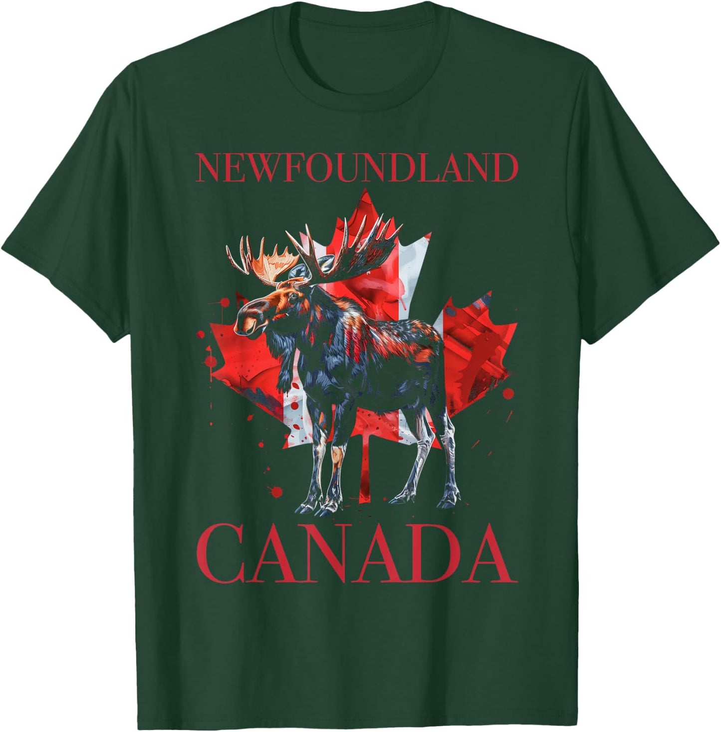 Newfoundland Moose Canada Maple Leaf Canadian Flag T-Shirt - T-Shirt | Forest