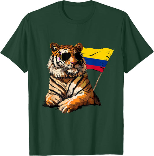 Colombia Tiger Colombian Flag Sunglasses Colombian Pride T-Shirt - T-Shirt | Forest