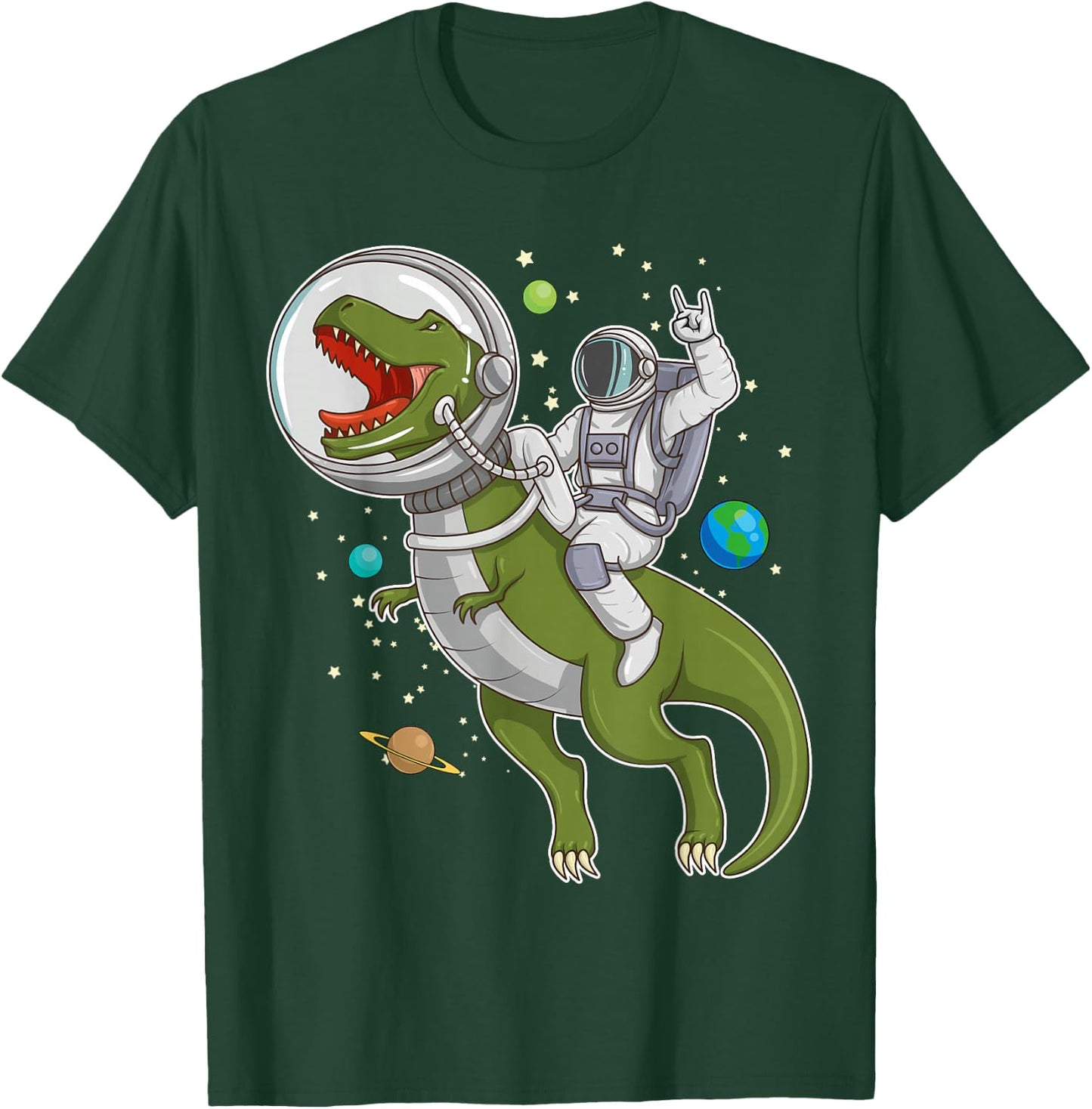 Astronaut Riding T-Rex Dinosaur Astro T-Rex Space Gift T-Shirt - T-Shirt | Forest