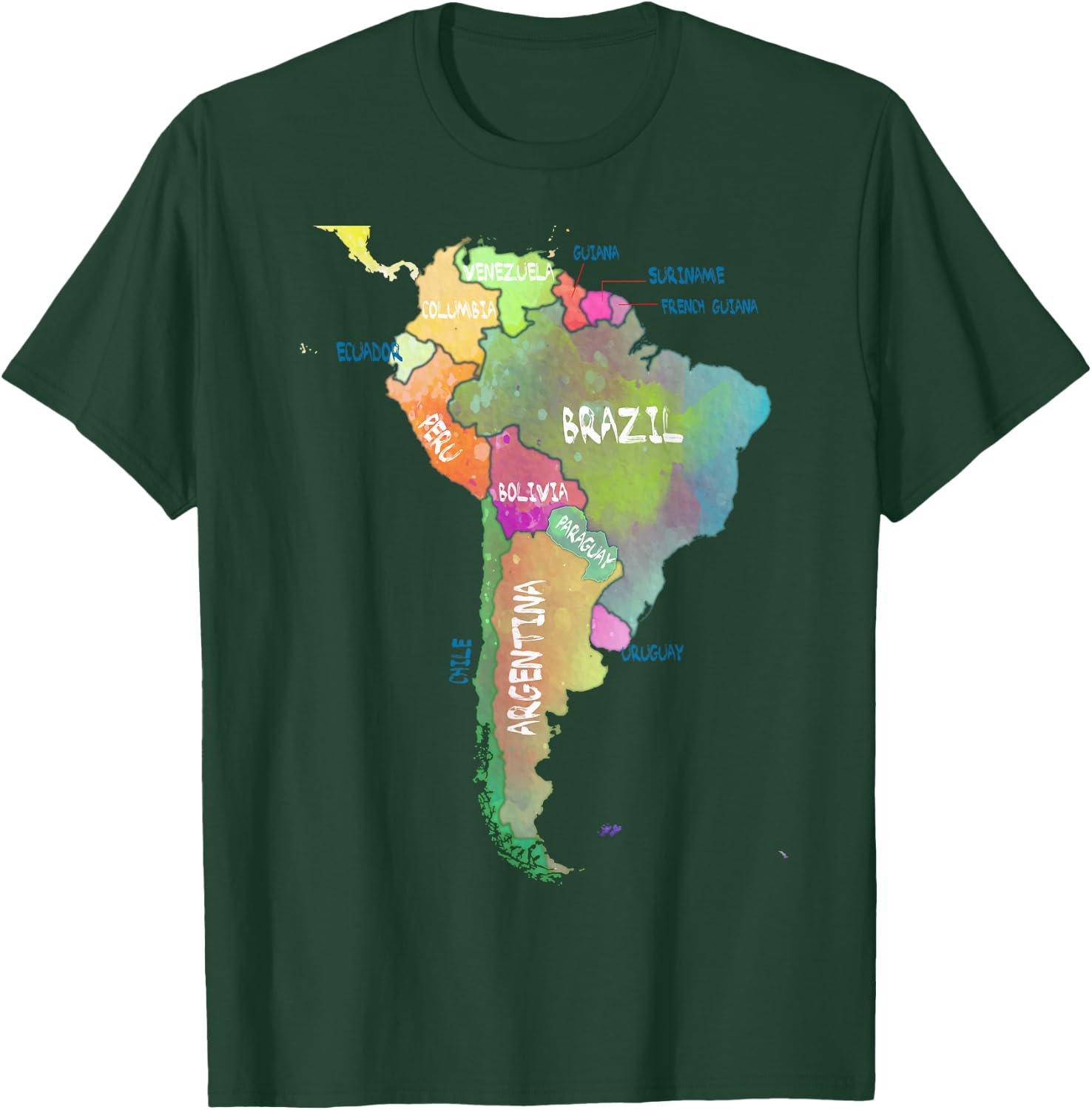 Watercolour map of South America Brazil Argentina T-Shirt - T-Shirt | Forest
