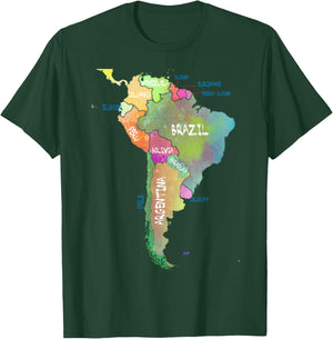 Watercolour map of South America Brazil Argentina T-Shirt - T-Shirt | Forest