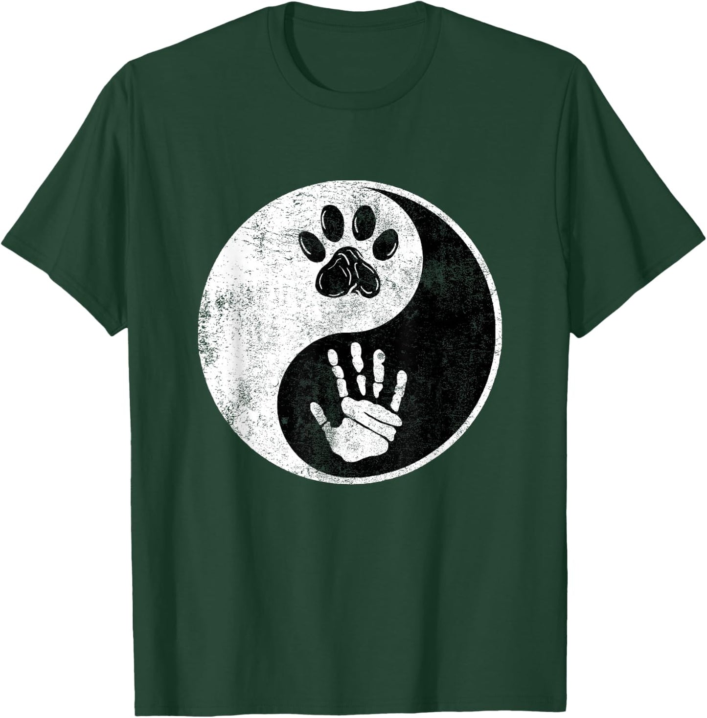 Paw Hand Yin Yang Cute Pet and Owner Harmony Balance Gift T-Shirt - T-Shirt | Forest