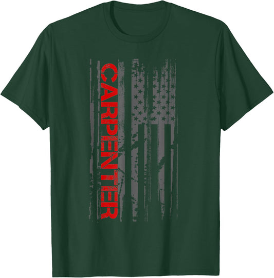Carpenter Woodwork Patriotic American Flag T-Shirt - T-Shirt | Forest