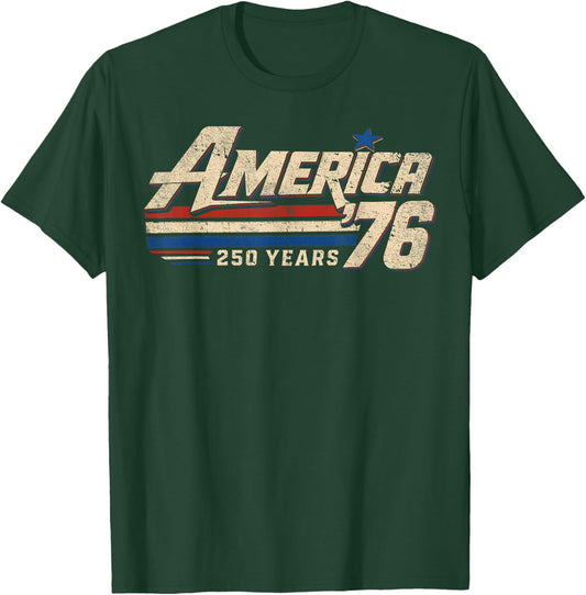 America 76 Retro 250 Years 1776 2026 250th Anniversary USA T-Shirt - T-Shirt | Forest