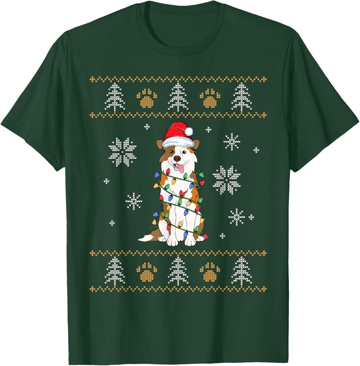 Ugly Christmas Australian Shepherd Family Xmas Aussie Dog Men Women Kids T-Shirt - T-Shirt | Forest
