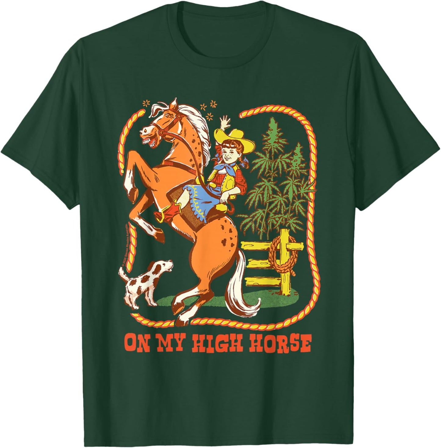 High Horse Cowgirl 420 Sarcastic Retro Funny Adult Humor T-Shirt - T-Shirt | Forest