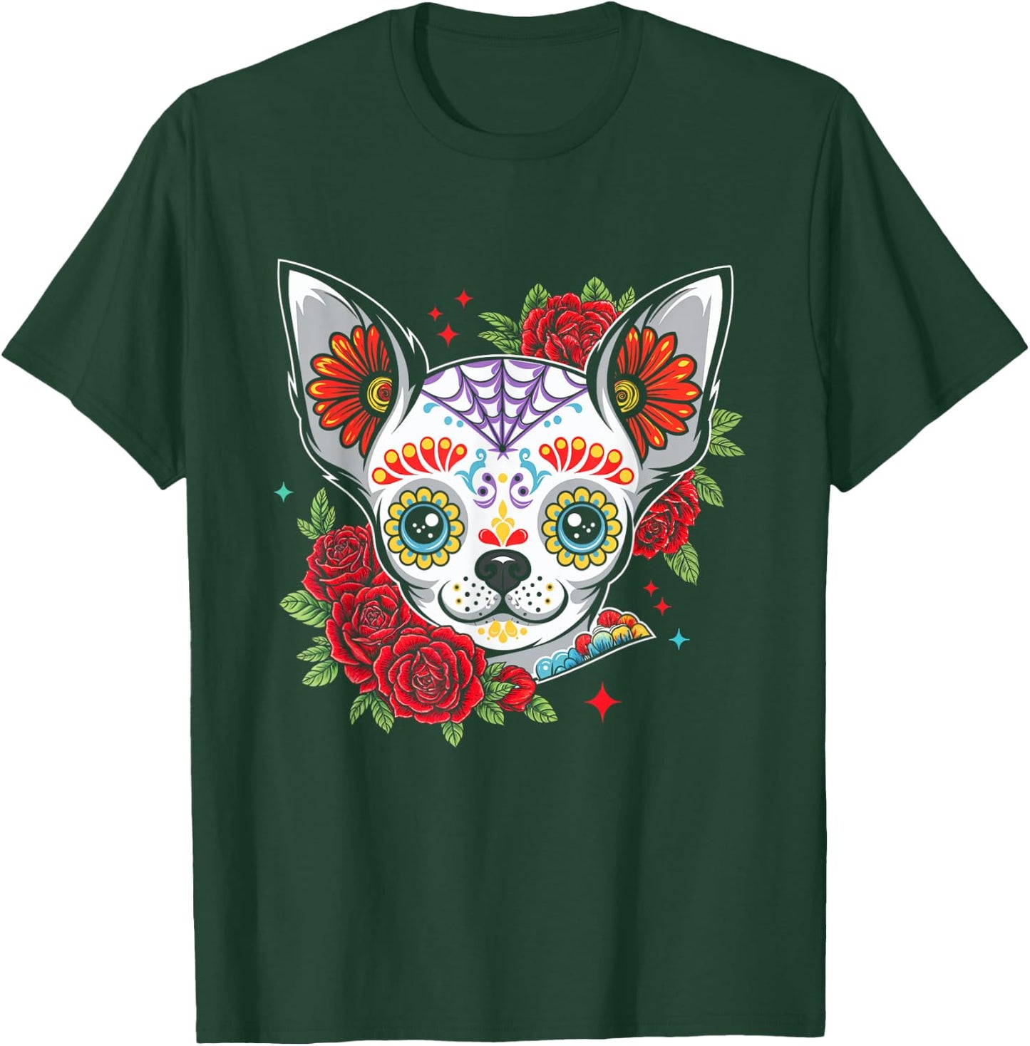 Chihuahua Floral Sugar Skull Dog T-Shirt - T-Shirt | Forest