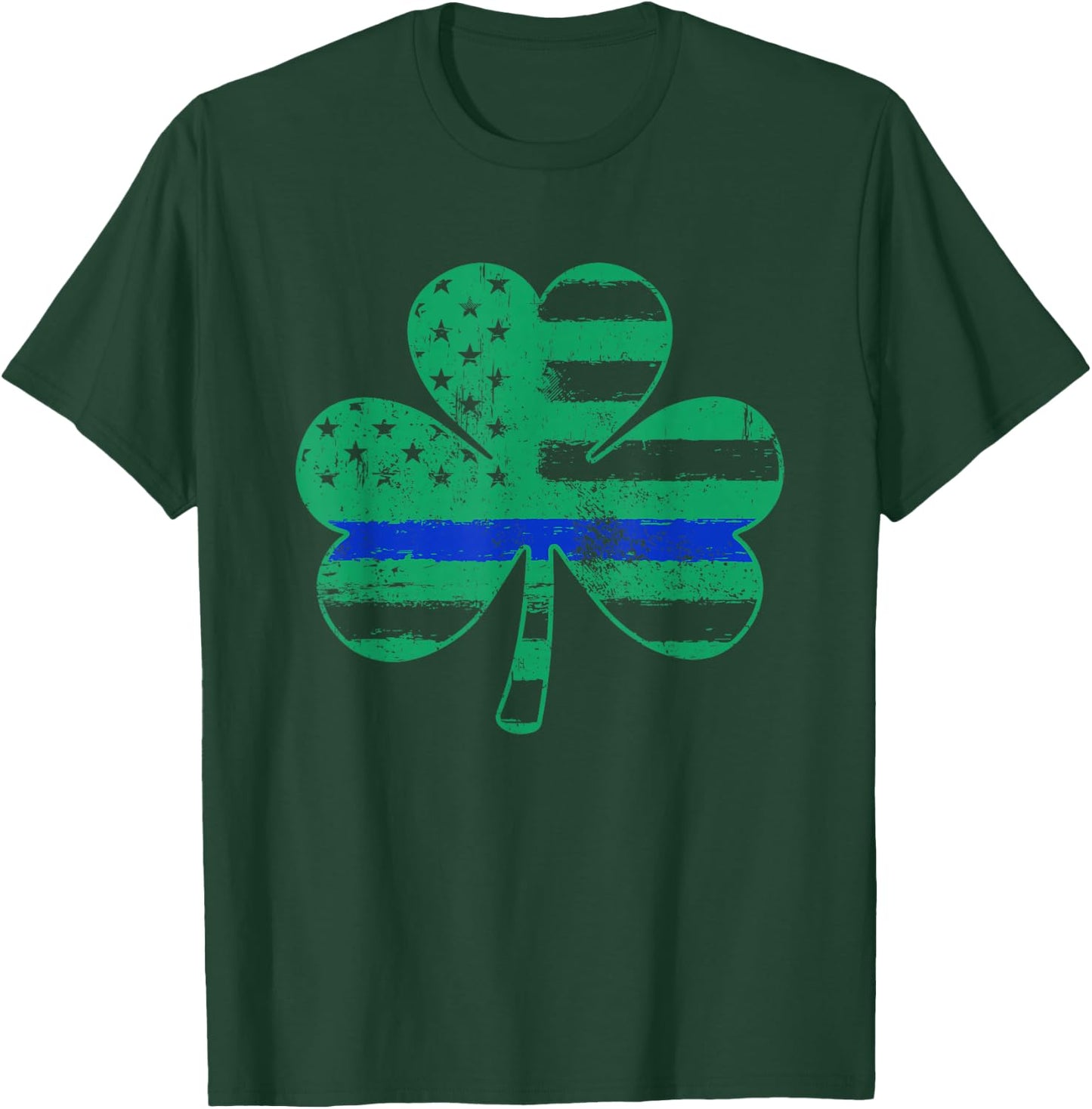 St Patricks Day American Flag Irish Shamrock Police Flag T-Shirt - T-Shirt | Forest
