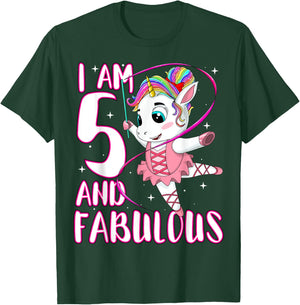 Children I Am 5 and Fabulous Unicorn Birthday Girl T-Shirt - T-Shirt | Forest
