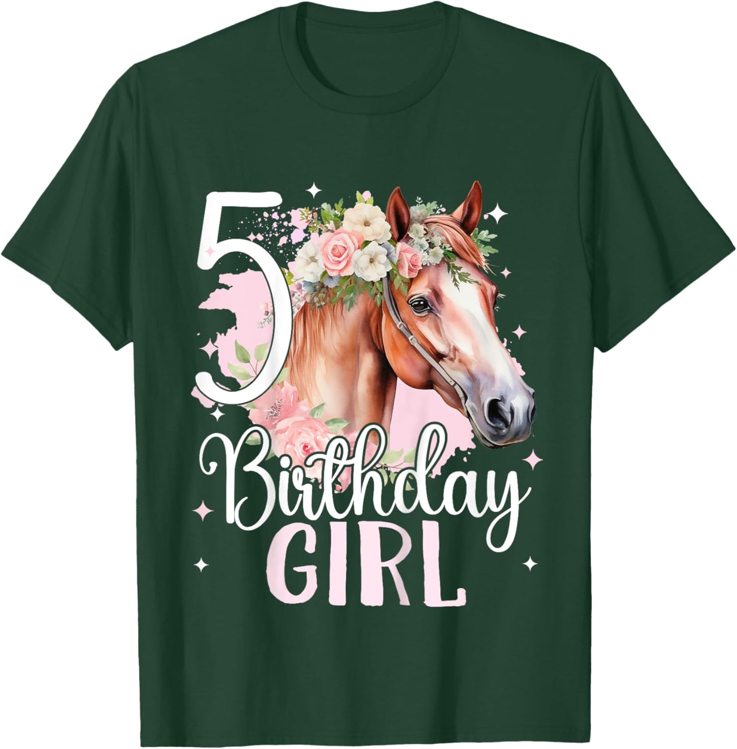 5th Birthday Horse Girl 5 Years Five Finally 5 Birthday T-Shirt - T-Shirt | Forest