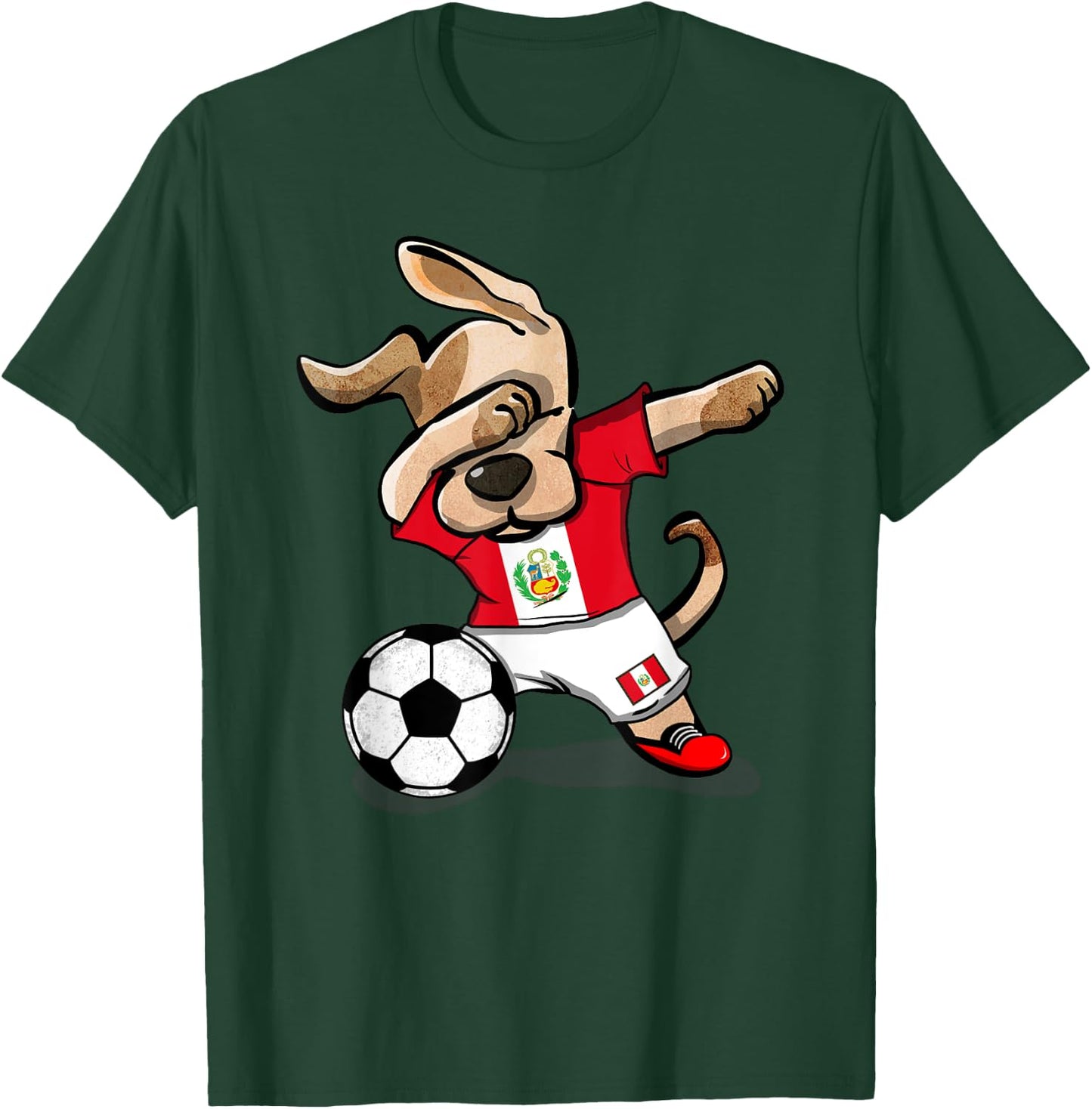 Dabbing Dog Peru Soccer Fans Jersey Peruvian Flag Football T-Shirt - T-Shirt | Forest