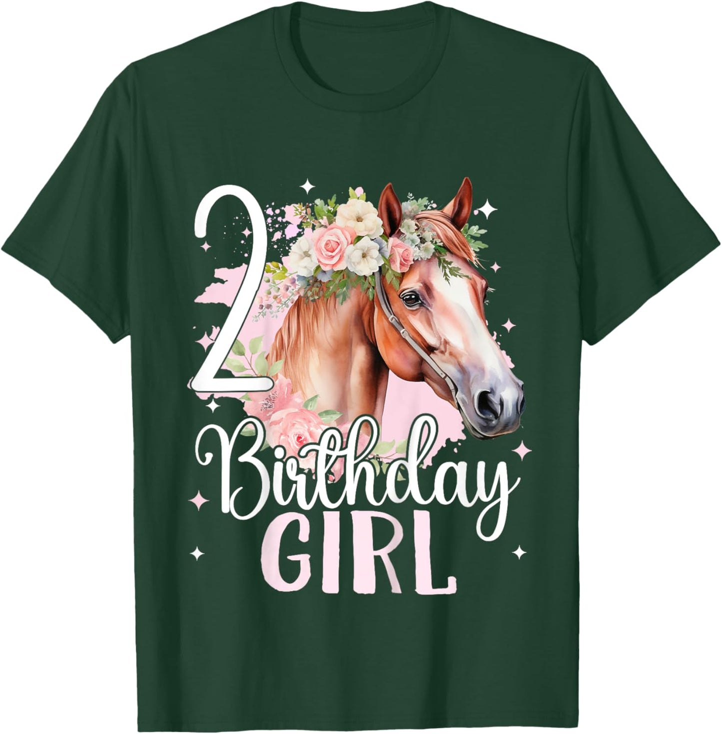 2nd Birthday Horse Girl Second birthday girl 2 years old T-Shirt - T-Shirt | Forest