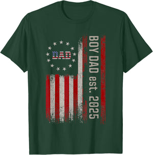 Boy Dad Est 2025 Proud Dad Of Boy Father of Boy 2025 US Flag T-Shirt - T-Shirt | Forest