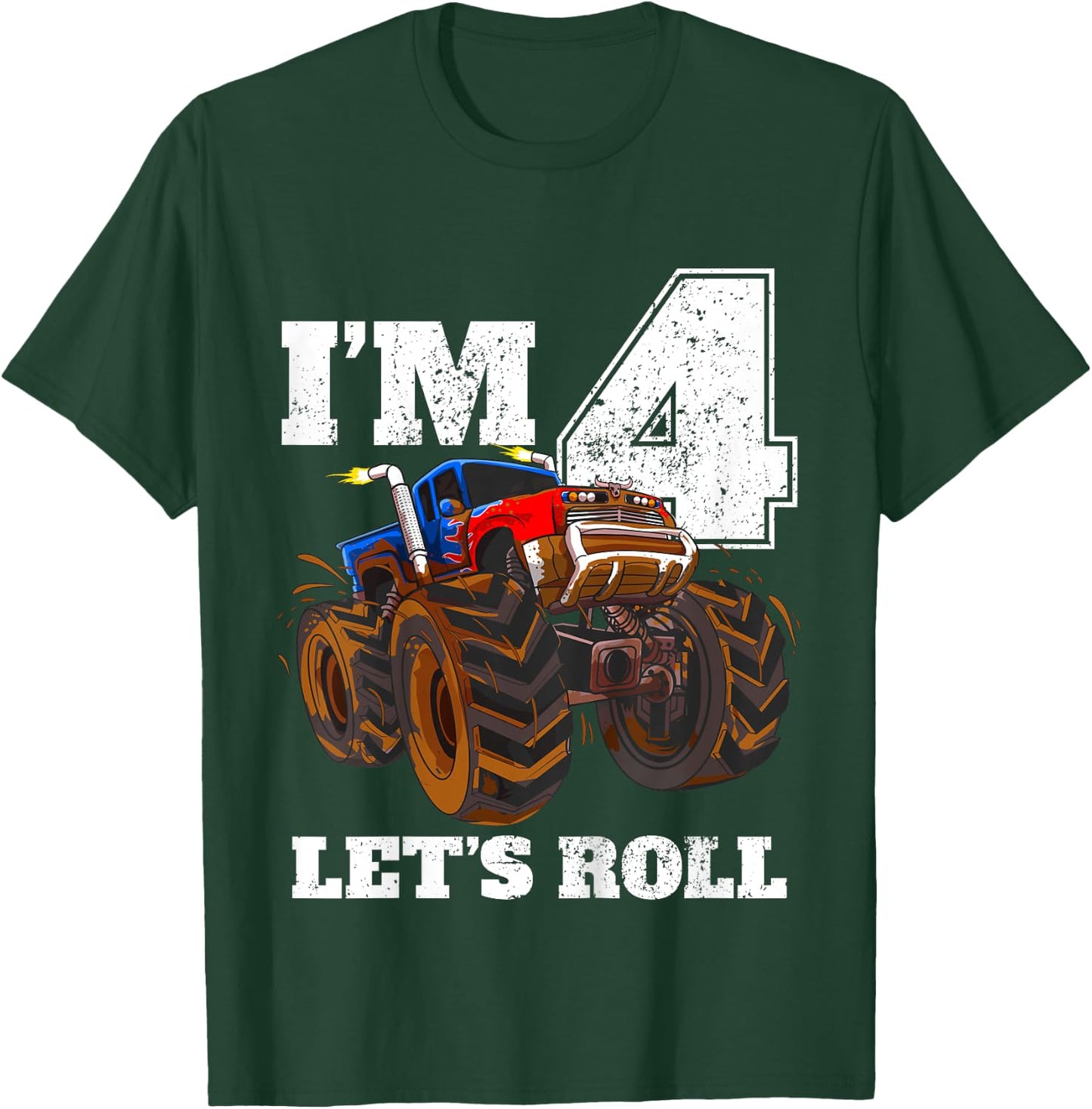 Kids Monster Truck 4th Birthday Boy 4 Four Year Old T-Shirt - T-Shirt | Forest