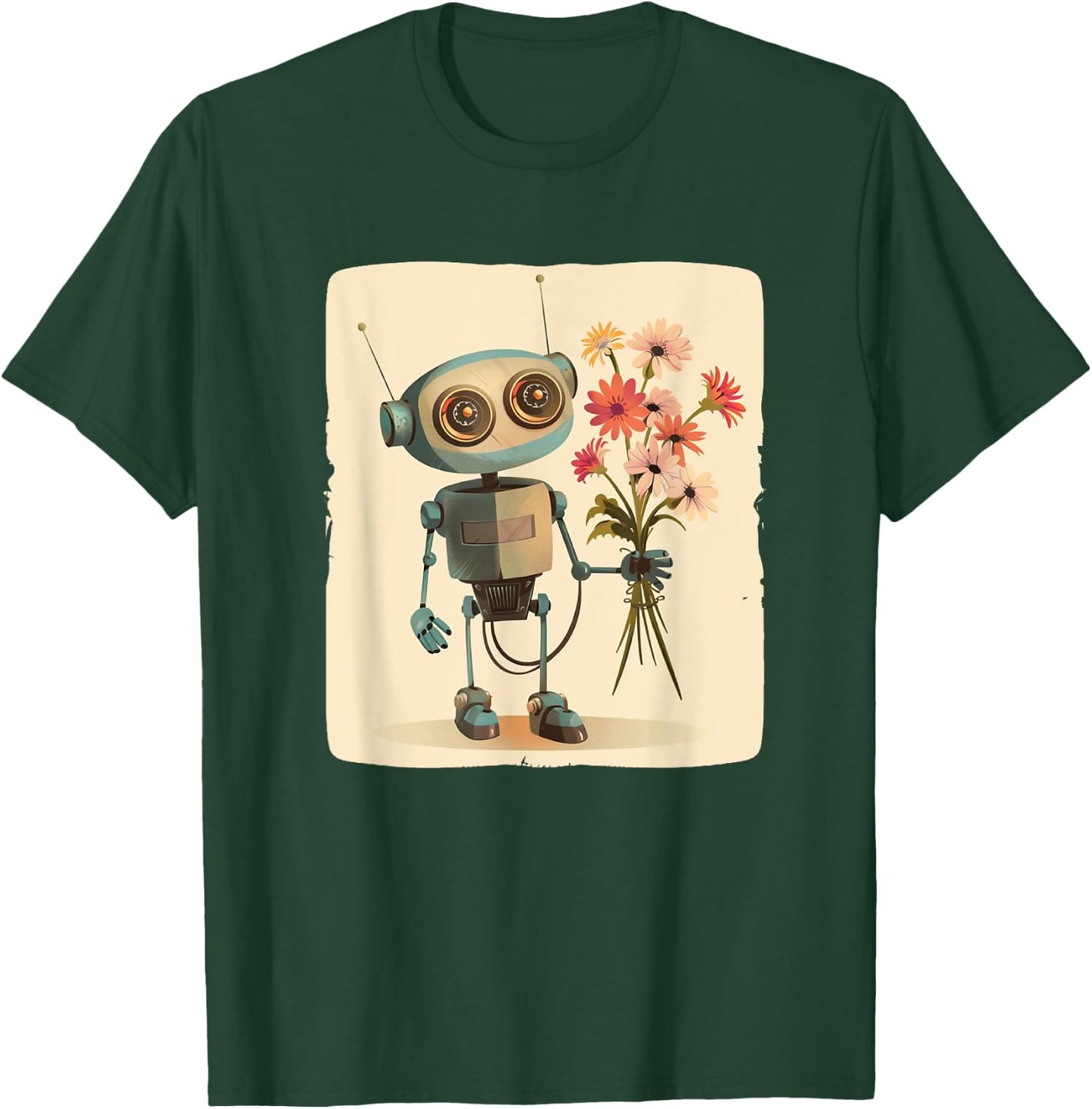 Amazing Robot with Bouquet for a Funny and Charming Look T-Shirt - T-Shirt | Forest