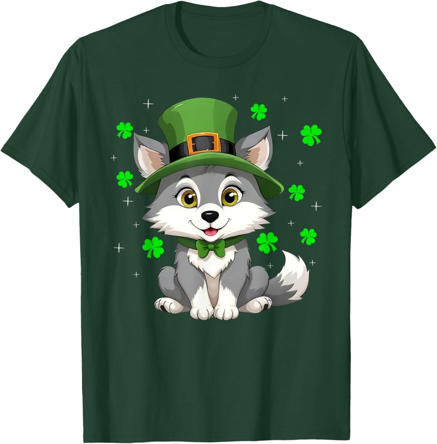 Irish Shamrock Leprechaun Hat Wolf St Patrick's Day T-Shirt - T-Shirt | Forest