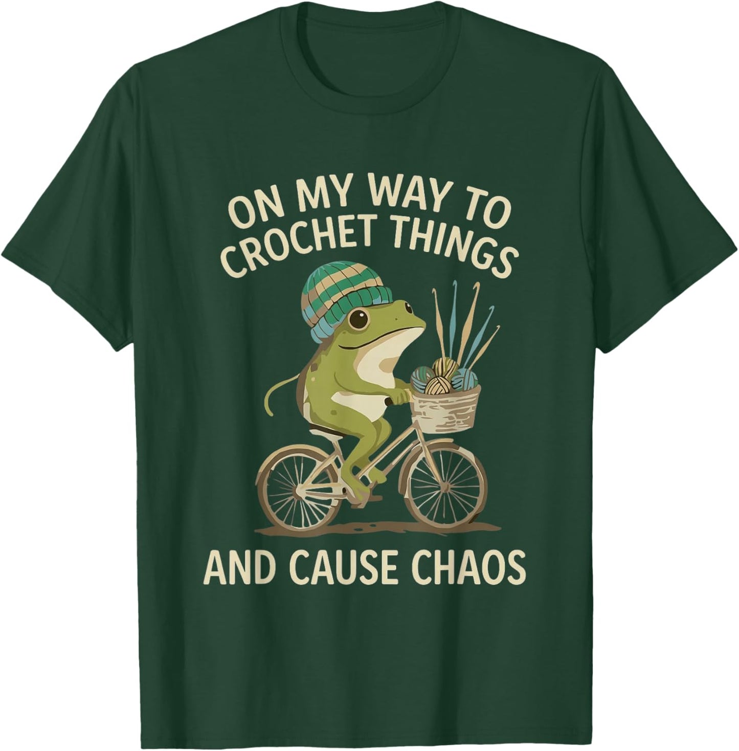 On My Way to Crochet Things and Cause Chaos Funny Frog Meme T-Shirt - T-Shirt | Forest