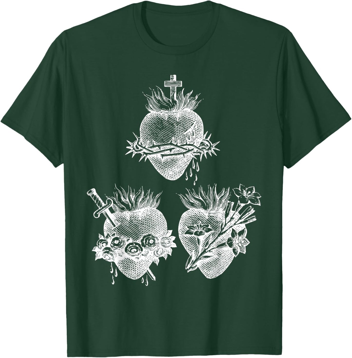 Sacred Heart of Jesus and Immaculate Heart of Mary Joseph 3W T-Shirt - T-Shirt | Forest