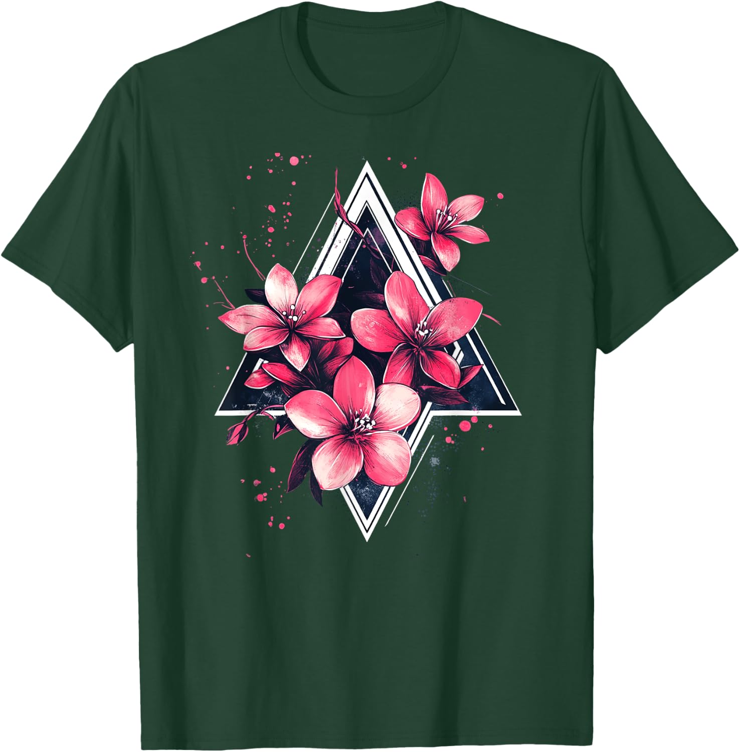 Flowers On Geometric Triangle Shapes Flower T-Shirt - T-Shirt | Forest