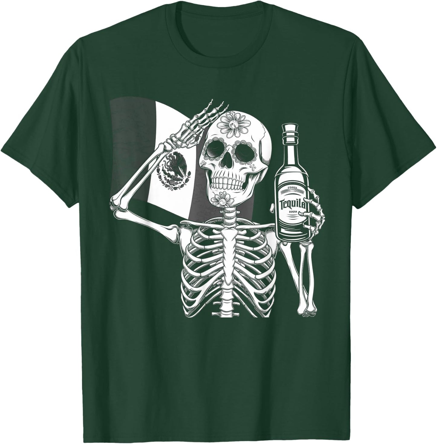 Mexico Vintage Skeleton Tequila Dia De Los Muertos Mexican T-Shirt - T-Shirt | Forest