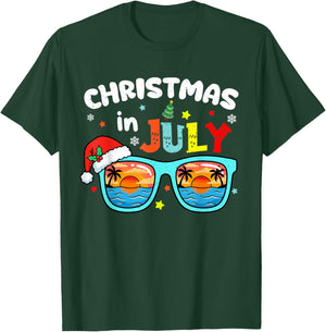 Funny Santa Hat Sunglasses Christmas in July Men Women Kids T-Shirt - T-Shirt | Forest