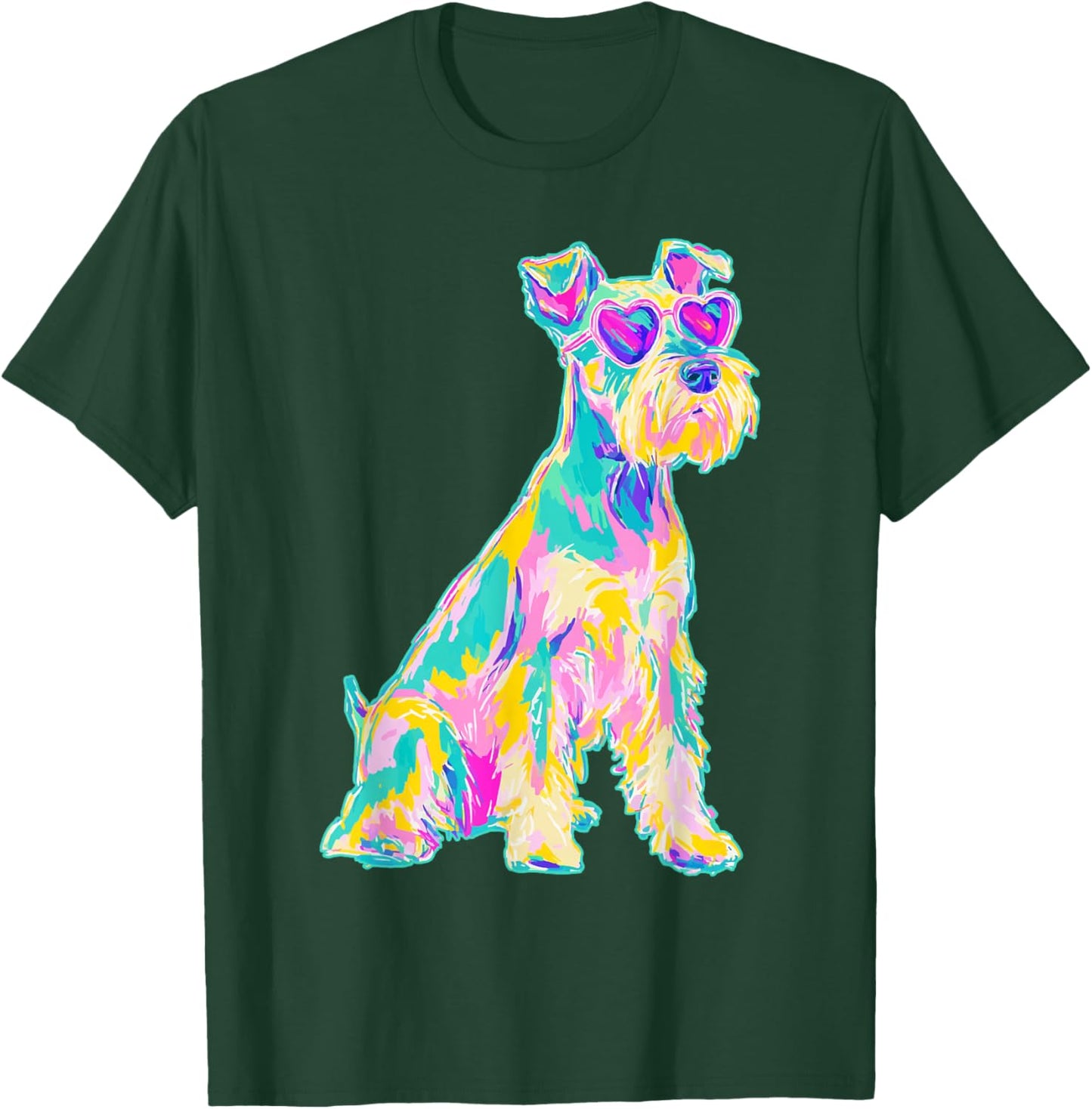 Cute Schnauzer with Heart Sunglasses Coastal Summer Vibes T-Shirt - T-Shirt | Forest