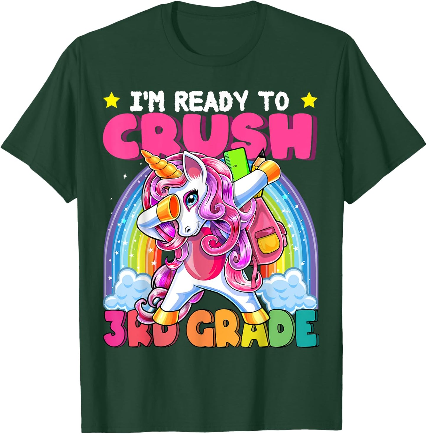 Crush 3rd Grade Dabbing Unicorn Back to School Girls Gift T-Shirt - T-Shirt | Forest