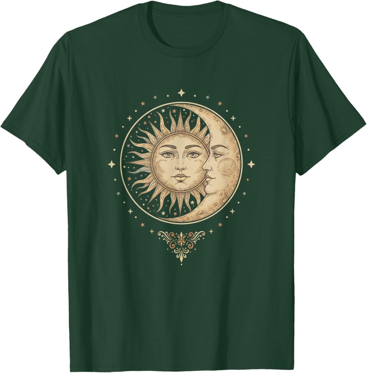 Sun and Moon Vintage Celestial Art Nostalgia Wellness T-Shirt - T-Shirt | Forest
