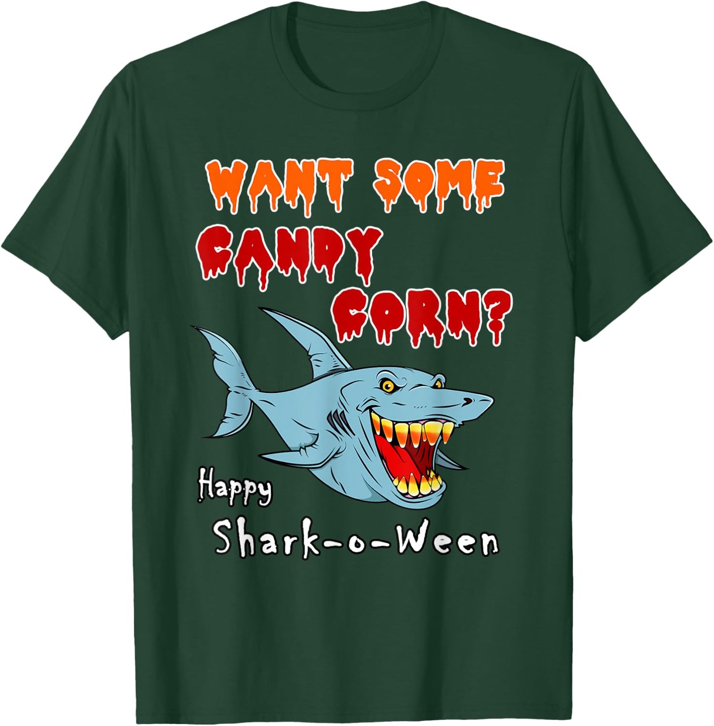 Want Some Candy Corn Teeth Funny Halloween Shark T-Shirt - T-Shirt | Forest