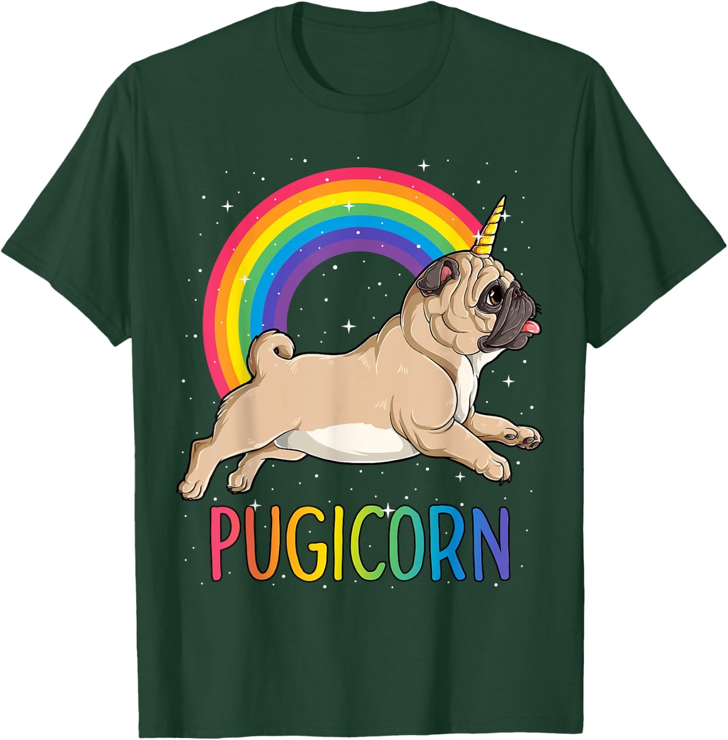Pugicorn Pug Unicorn T shirt Girls Kids Space Galaxy Rainbow T-Shirt - T-Shirt | Forest